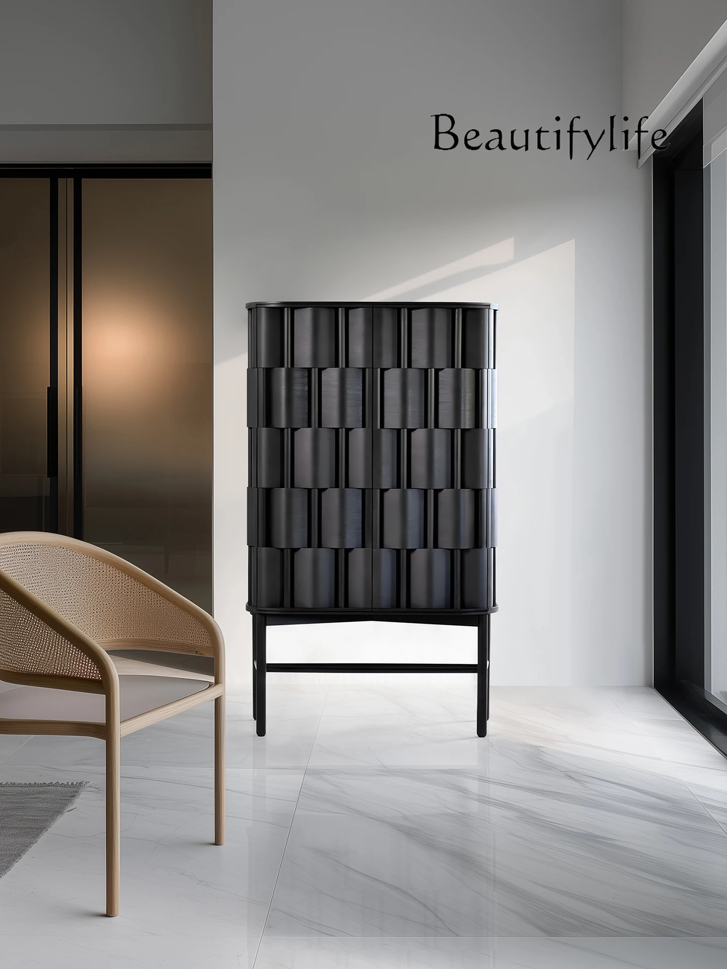 

Modern weaving art Solid wood dining side cabinet Living room locker Italian minimalist decorative storage cabinet