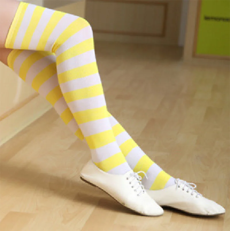 Popular Casual Style Stockings For Women Stripes White And Black Yellow Gray Keep Warm Soks Sexy Slimming Long Soks Hosiery