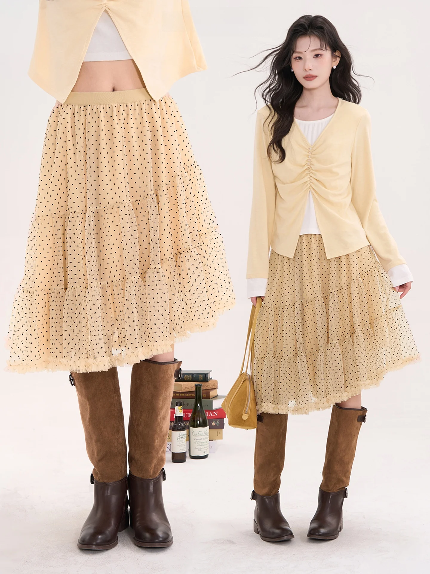 

Юбка-миди Daisy And Net с асимметричным подолом в горошек, женская, на раннюю весну, с высокой талией, из полиэстера, повседневная