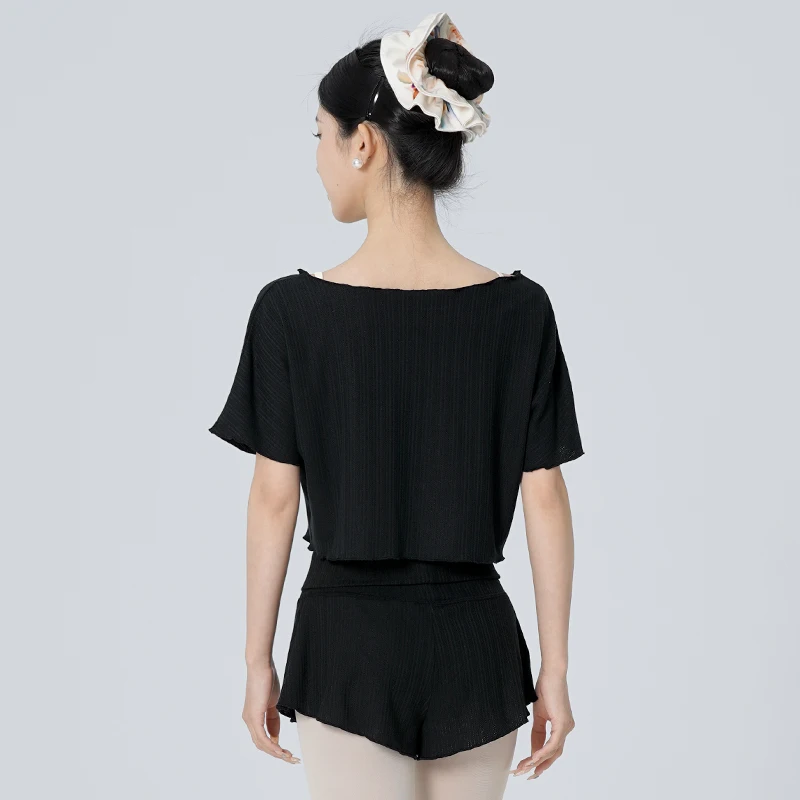Women Cropped Dance Top Off Shoulder Short Sleeve T-Shirt Ballet Practice Wear Cover Up Summer image 2