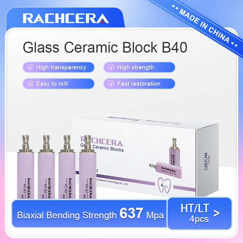 

Rachcera Lithium Disilicate B40 Dental Glass Ceramic Blocks 4pcs/Box LT/HT Crown Material for CAD CAM