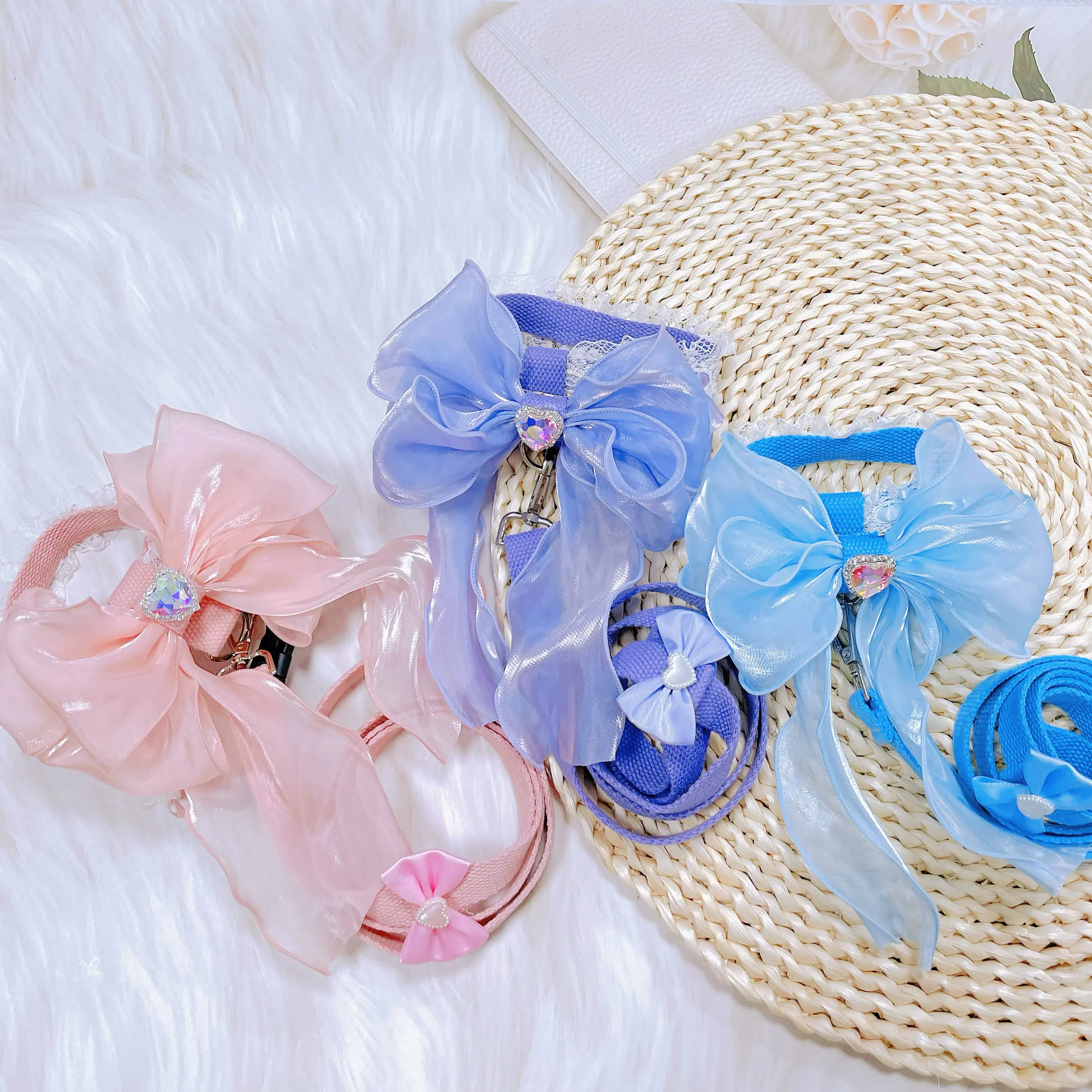 

Pink Blue Purple Bow Dog Harness Leashes - Cute Big Bow Puppy Chest Leash for Small to Medium Dogs Outdoor Traction Pet Supplies