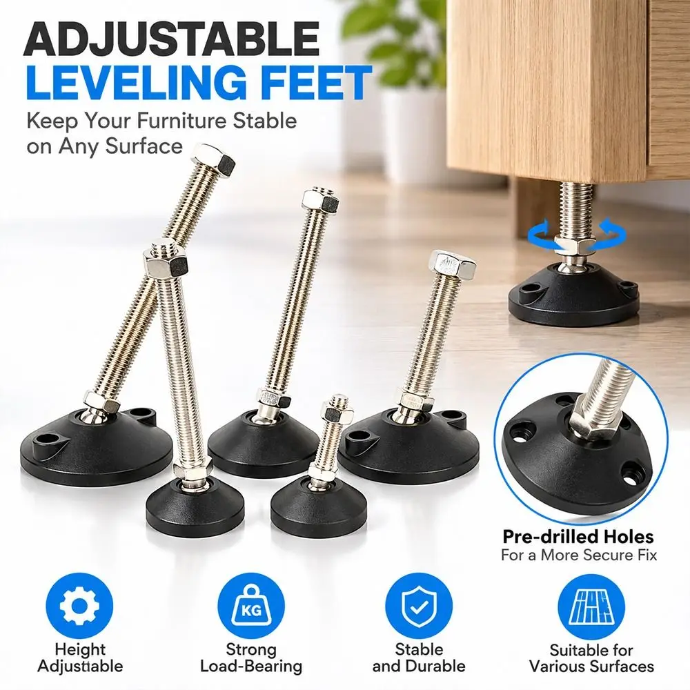 1Pcs M8 M10 M12 Adjustable Leveling Feet 304 Stainless Steel Screw Swivel Base Leveling Foot Cup D40-60mm Articulating Legs