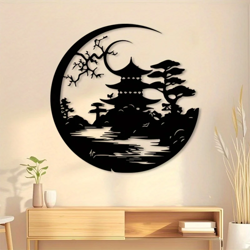 Vintage Iron Torii Wall Art, Weatherproof Japanese Pagoda Metal Decor for Garden Home Christmas