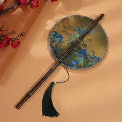 Rollable Chinese Bamboo Waist Fan Portable Foldable Ancient Style Long Handle Fan Decorative Cooling Group Fan Hanfu