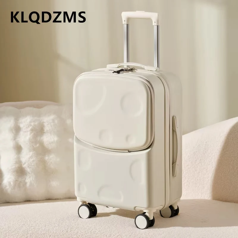 KLQDZMS Suitcase on Wheels Front Opening Laptop Boarding Case 20"22"24"26 Inch Trolley Case USB Charging Men's Cabin Luggage