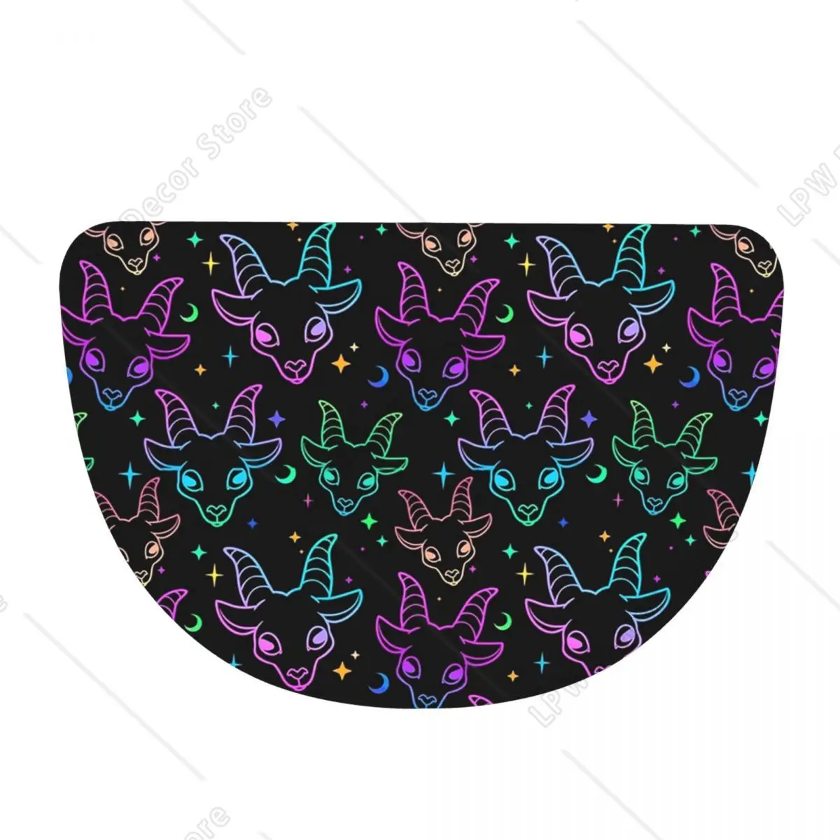 Gothic Colorful Neon Goat Skull Soft Flannel Half Round Doormat Non Slip Bathroom Mat Absorbent Floor Carpet