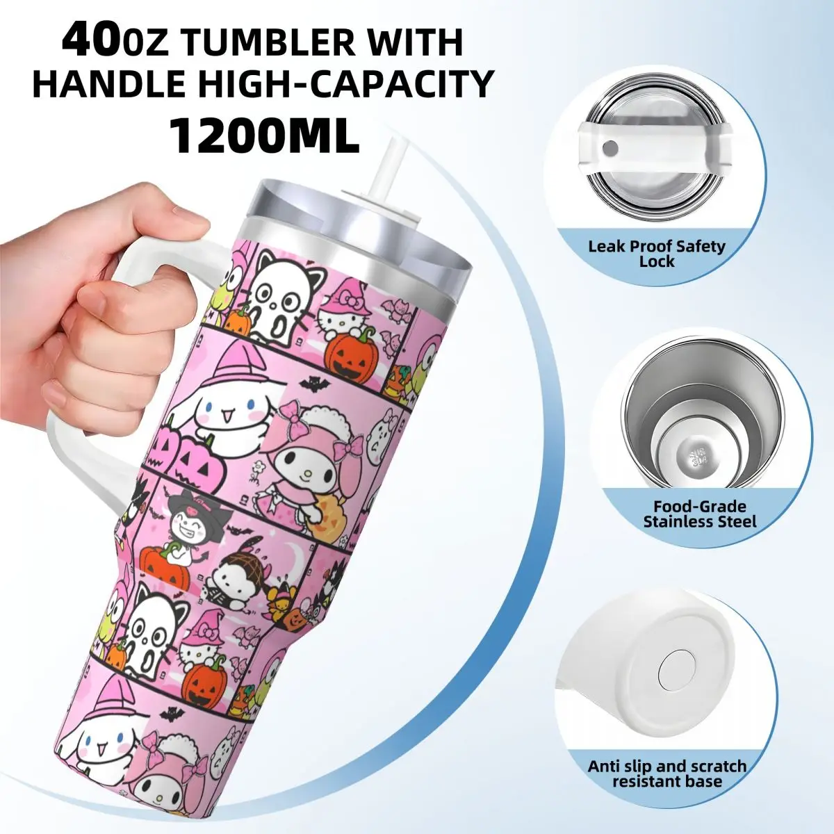 My Melody Sanrio Halloween Tumbler Cold Drink Water Bottle Heat Preservation Stainless Steel Thermal Mug Driving Mugs Cup