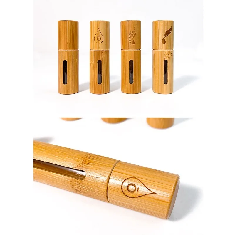 10Pcs 3/5/10/15ml Bamboo Roll on Bottle for Essential Oil Portable Massage Stainless Steel Roller Ball Glass Vial Perfume Bottle