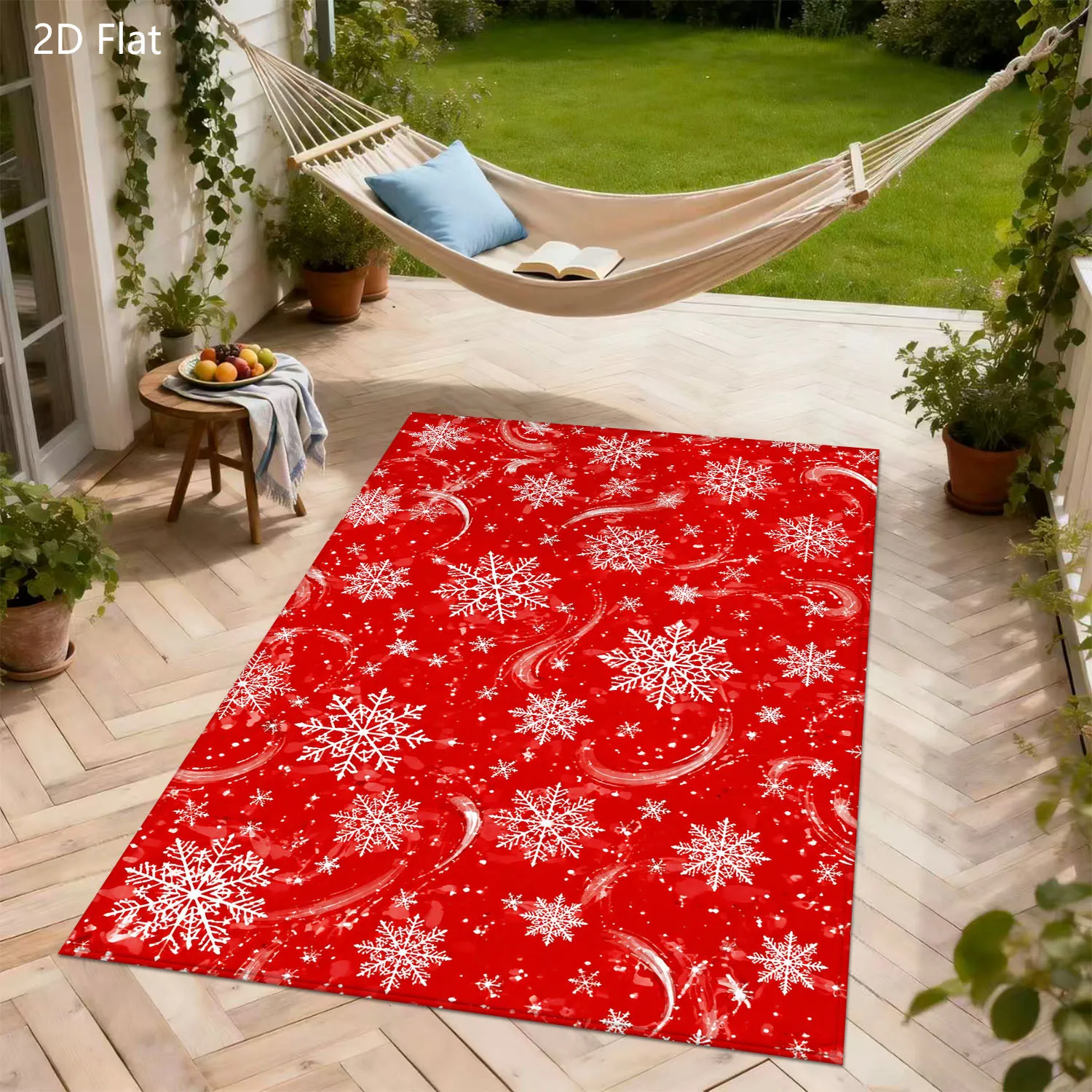 1pc 2D Flat White Snowflake on Red Background Printed Floor Mat, Decorative Rug for Living Room, Bedroom, Home