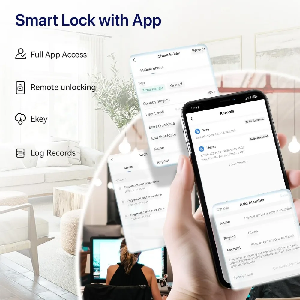 مقبض باب ذكي بدون مفتاح لأمن المنزل، والتحكم في التطبيقات، وبطاقة المفاتيح، وقفل/فتح عن بعد (كروم ساتان) #4