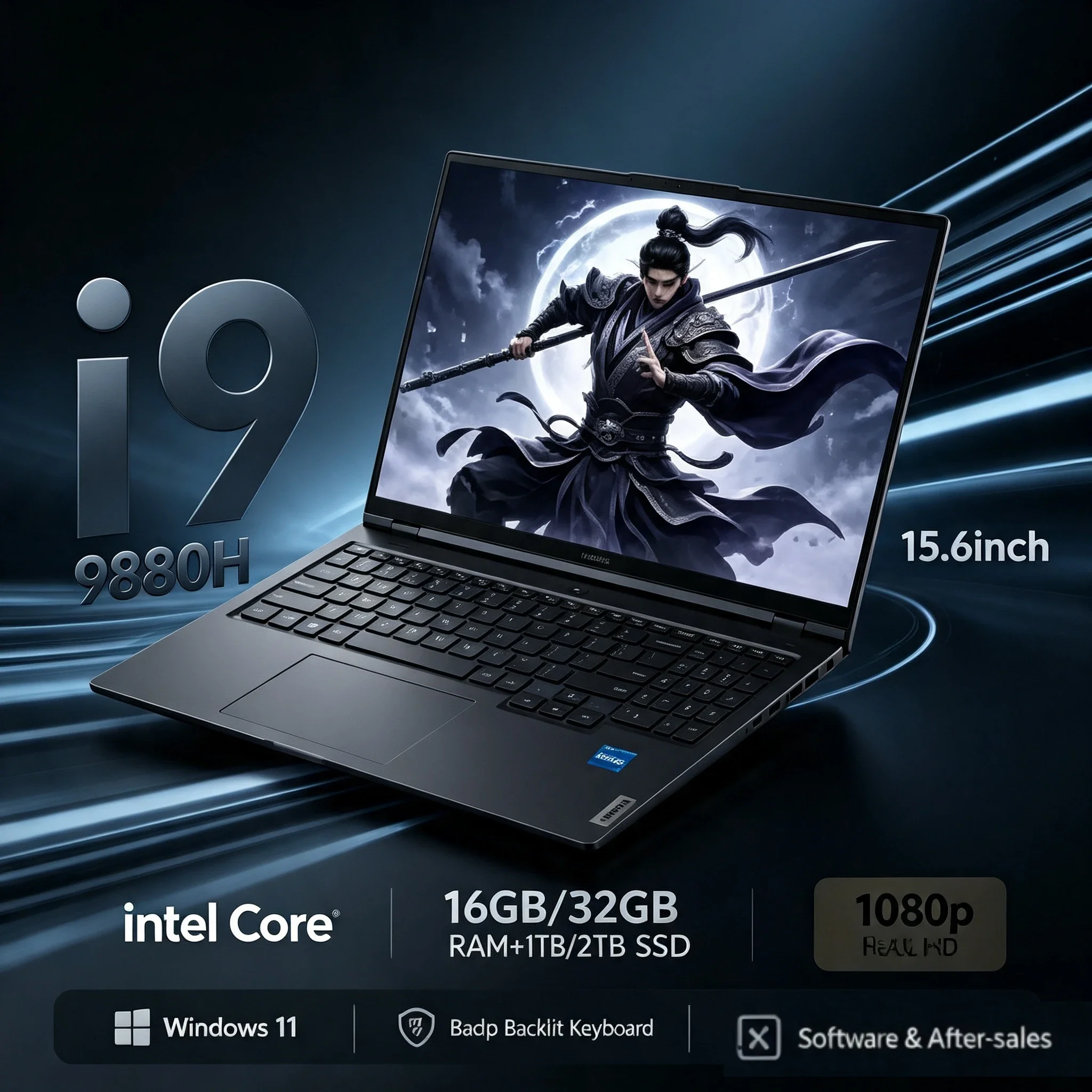 2026 Gaming Laptop Intel Core i9 9880H 15.6Inch 32GB RAM 2TB SSD Windows 1920x1080 FHD Ultra Slim Notebook for Office Study