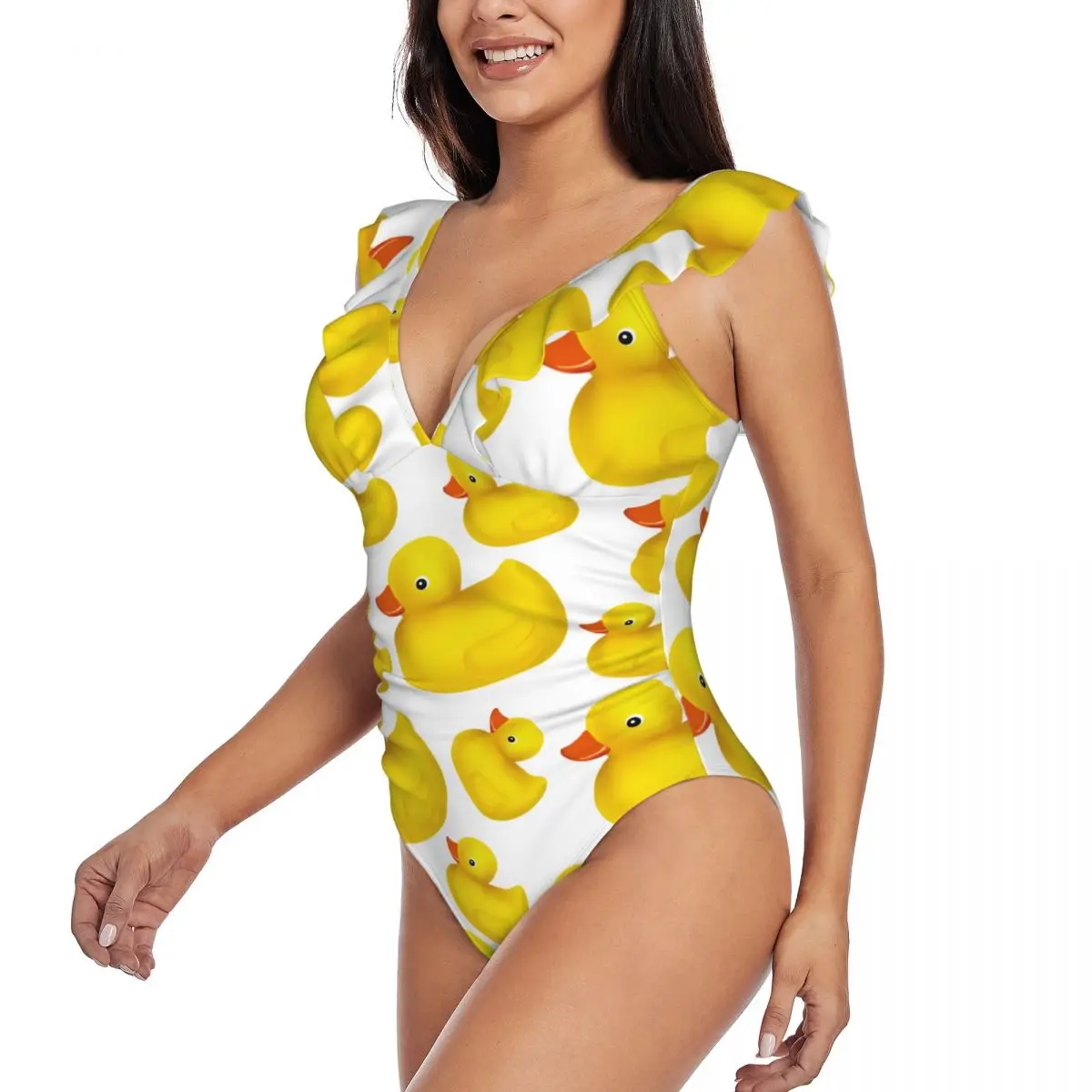 Sexy One Piece Swimsuit 2024 Women Ruffled Swimwear Rubber Duck Monokini Female Bodysuit Girl Beach Bathing Suit