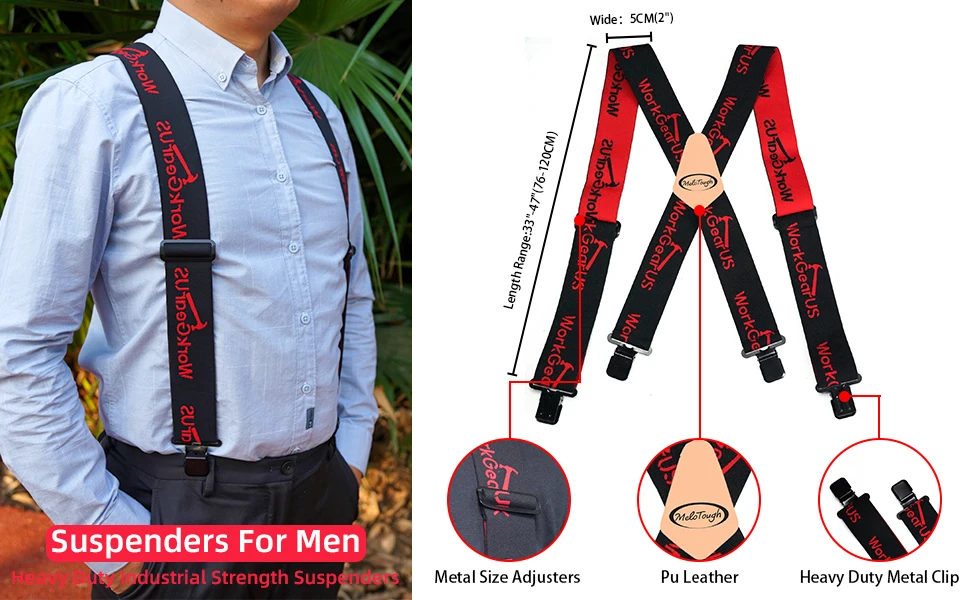 MELOTOUGH ชาย Suspenders ยืดหยุ่นอย่างเต็มที่2นิ้วกว้าง X Back Heavy Duty Work Suspenders วงเล็บสำหรับชายเข็มขัด suspender