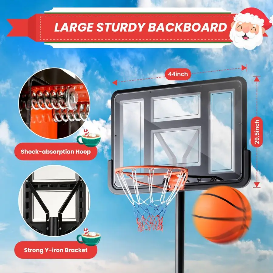 Basketball Hoop Outdoor Adjustable 10ft, Portable Pool Basketball Goal System, 44 Shatterproof Backboard amp Larger Base in Back