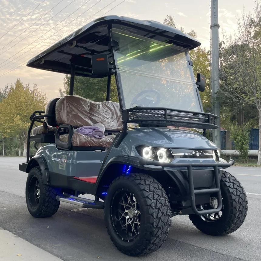 Golf Cart Electric 2 Seat Easy Handle Golf Cart With Golf Bag Sand Bucket Ball Washer Folding Windshield Recreational Golf Cart