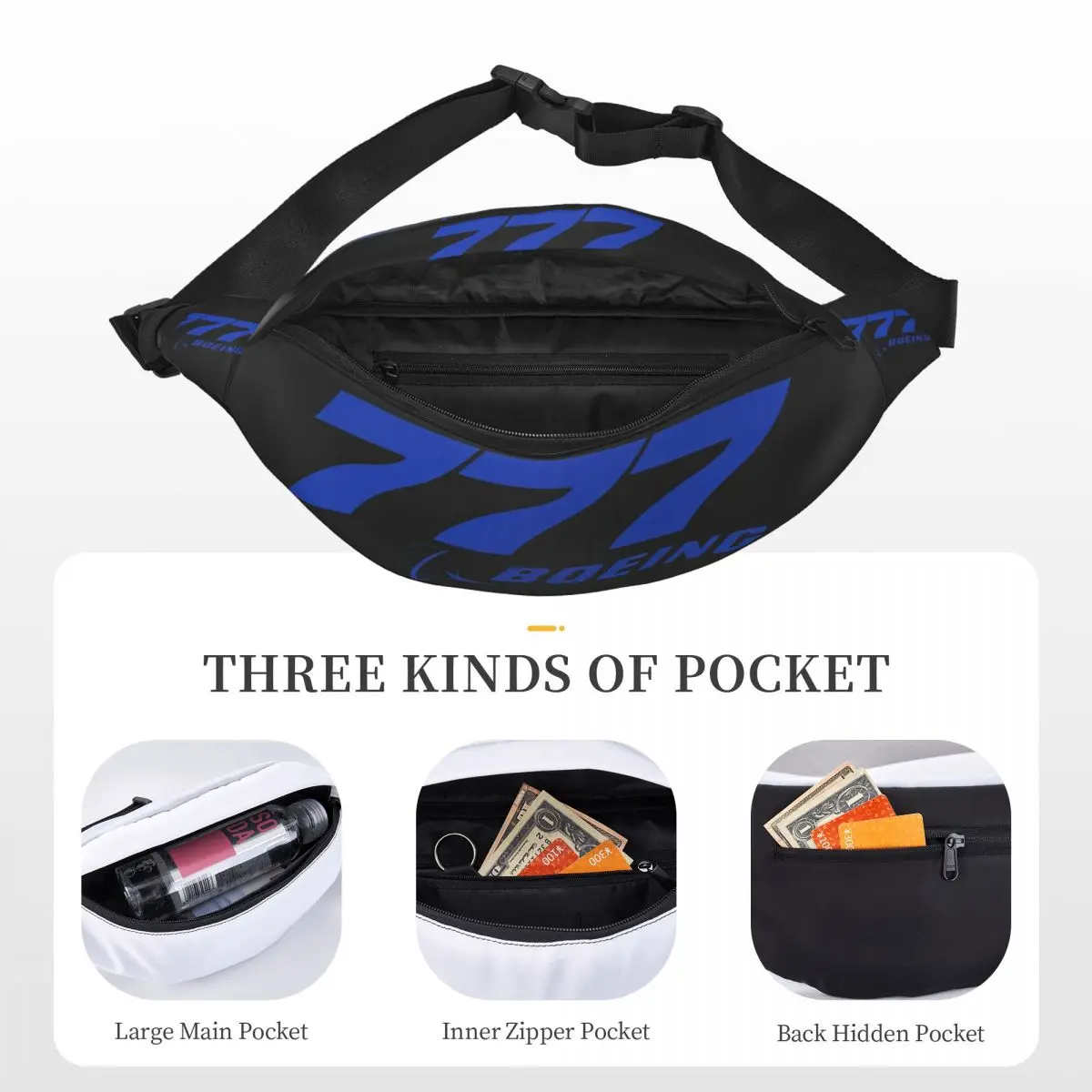 Boeing 777 Logo Unisex Waist Bag Multifunction Sling Crossbody Bags Chest Bags Short Trip Waist Pack