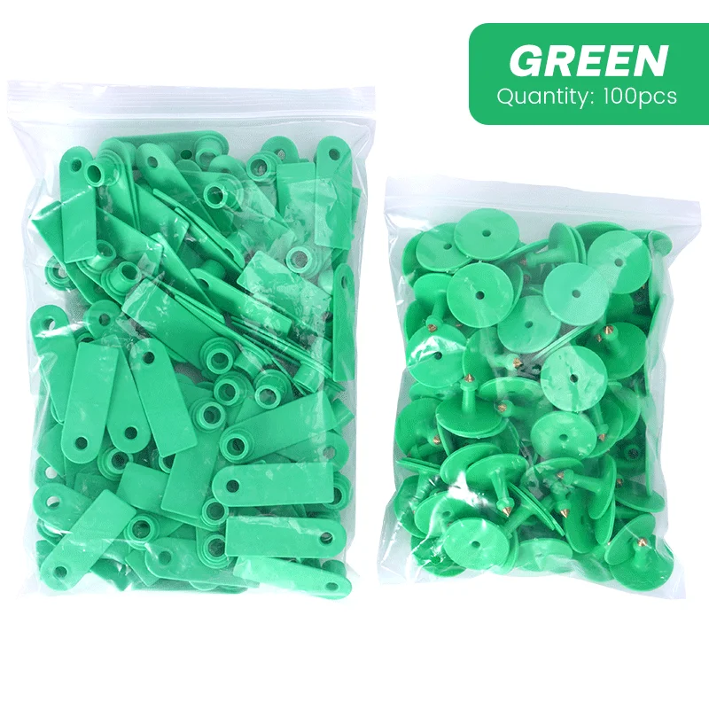 

100 шт., бирки для ушей для скота, овцы, без слов, идентификационная карта животных, бирки для ушей, овцы, козы, крупного рогатого скота, зеленые плоскогубцы для ушных бирок