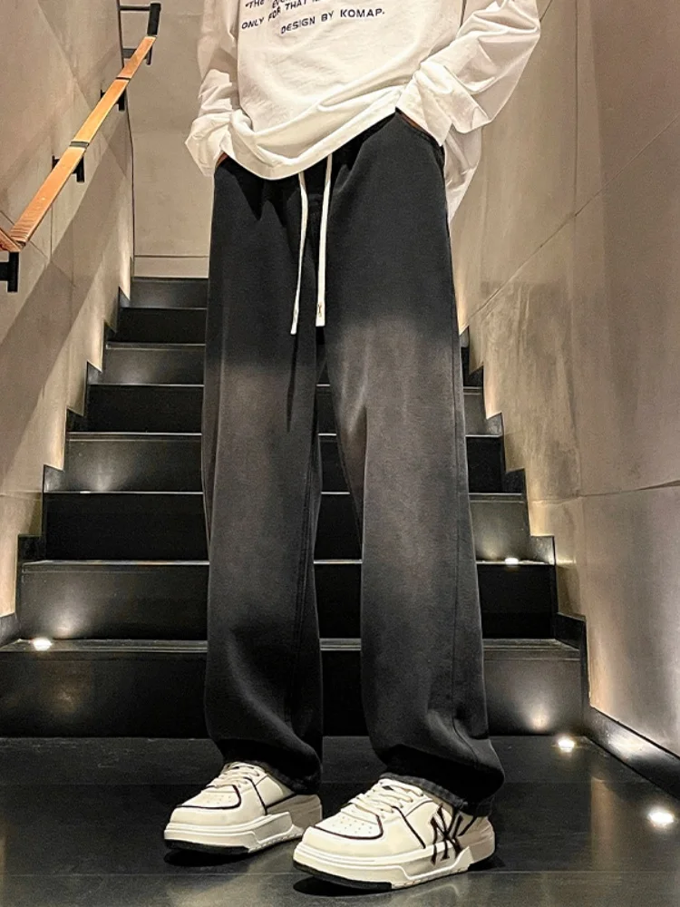 

American Sle Men's Summer Thin Straight Leg Casual Jeans Loose Wide Leg Long Trousers Trendy High Street Brand Jeans