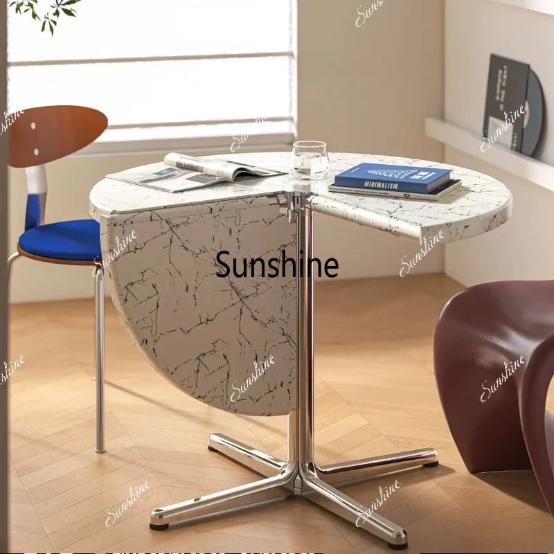 Medieval household dining table foldable multi-functional round table semi-circular special-shaped dining table