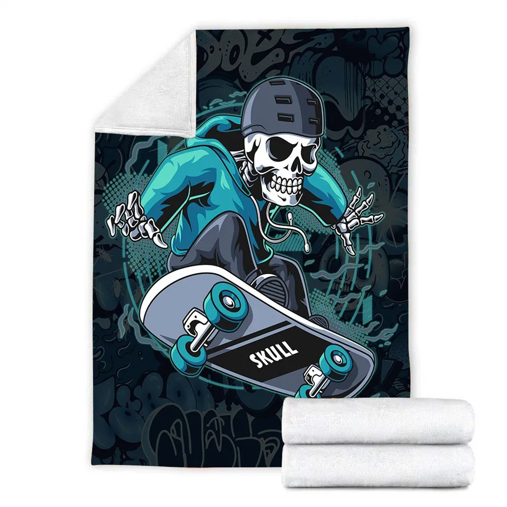 HX Skateboard Skull Blanket 3D Graphic Flannel Plush Quilts Fashion Funny Keep Warm Office Nap Throw Blanket Dropshipping