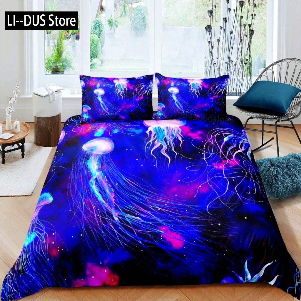Poszwa na kołdrę Meduza Oceaniczna Morska Poszwa na Kołdrę Hawaje Plaża Zestaw Pościeli Mikrofibra Zwierzęta Morskie Koral Queen King Poszwa na Kołdrę