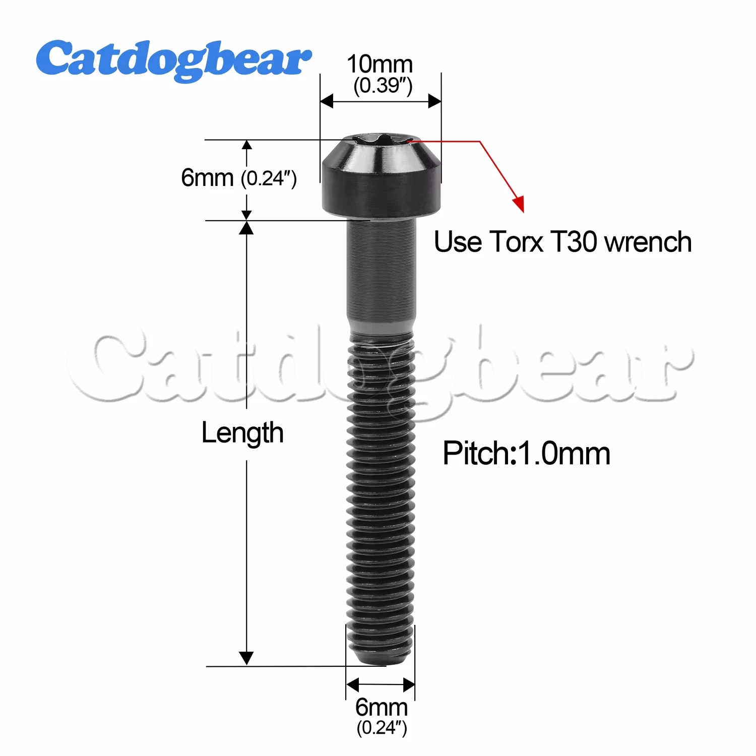 Catdogbear 4PCS Titanium Bolts M6x10 15 20 25 30 35 40 45 50 60 65 70 80mm Bicycle Motor Torx Head Titanium Screws