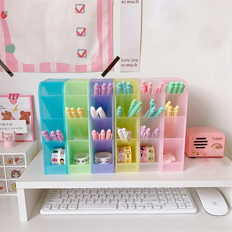 Korean Style Pen Holder Ins Desktop Storage Case Simple And Versatile Four Grid Diagonal Insertion Makeup Brush Lipstick Storage