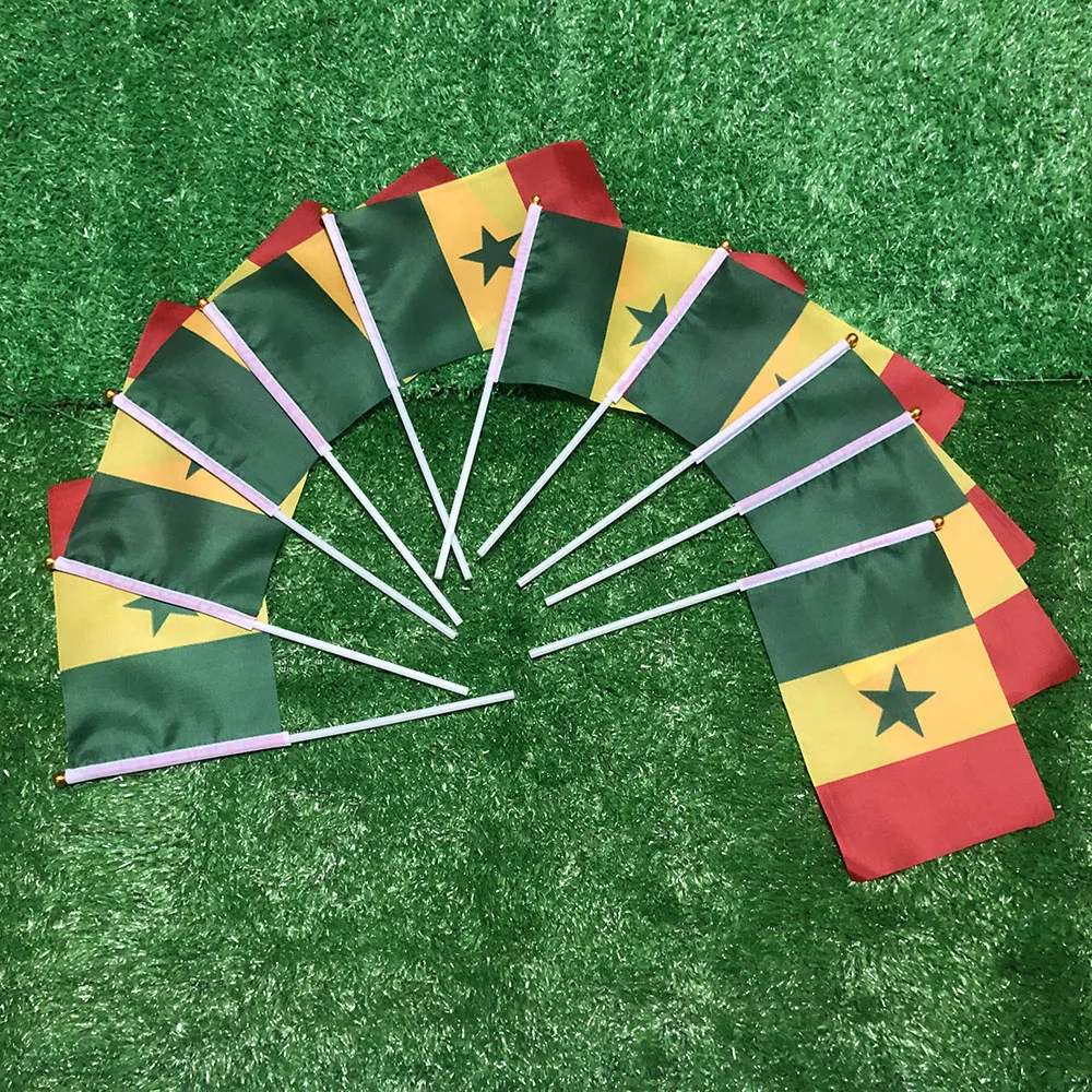 

SKY FLAG Senegal hand flag 14x21cm 100pcs polyester double side penetration Senegal hand waving Flag with plastic pole