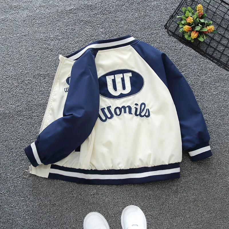 

Spring Autumn Boys Baseball Jacket Fashion Letters Long Sleeve Windbreaker Outerwear for 2-12 Years Kids Casual Zipper Coat