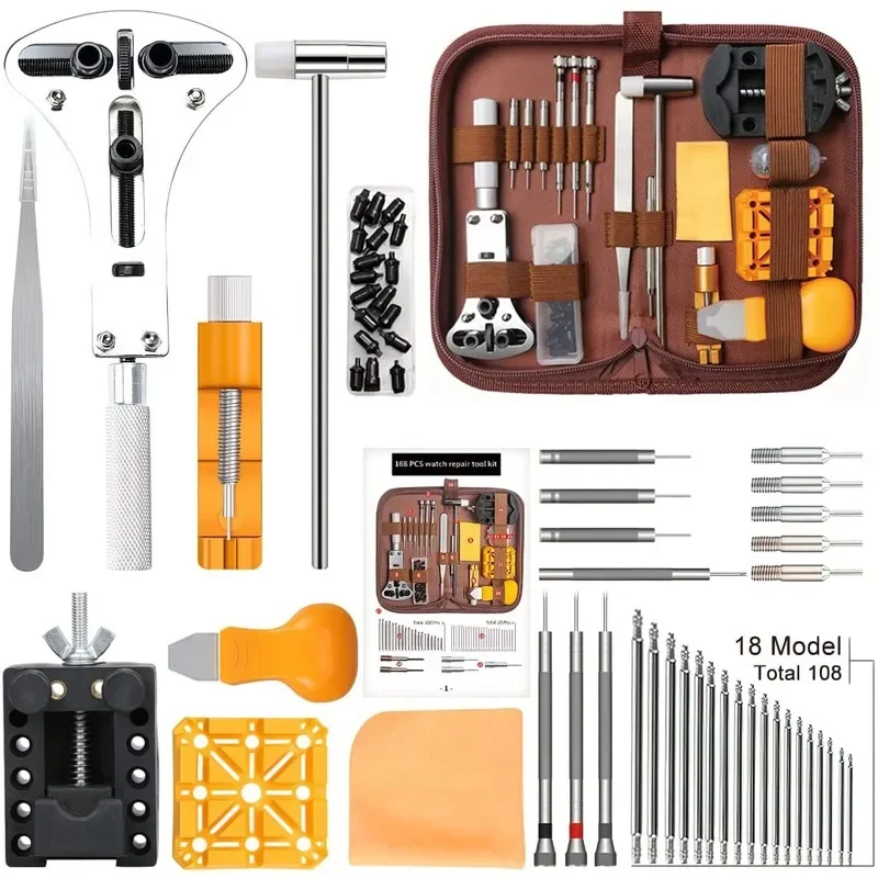 168-pieces Watch Repair Tool Set Disassembly Home Use Metal Combination Pack Watch Remover Tool Kit Home Use Household