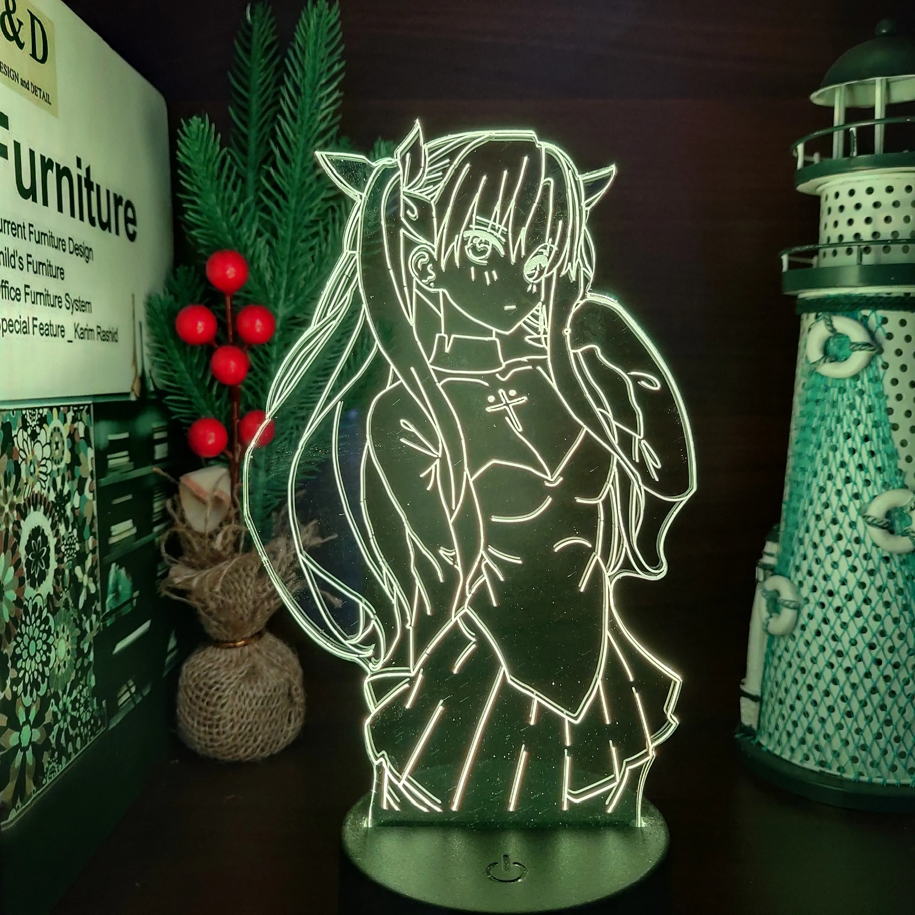 Fate/Stay Night Tohsaka Rin Anime 3D LED Illusion Lamp Nightlights Lampara for Home Decor Table Lamp Collector Color Changing