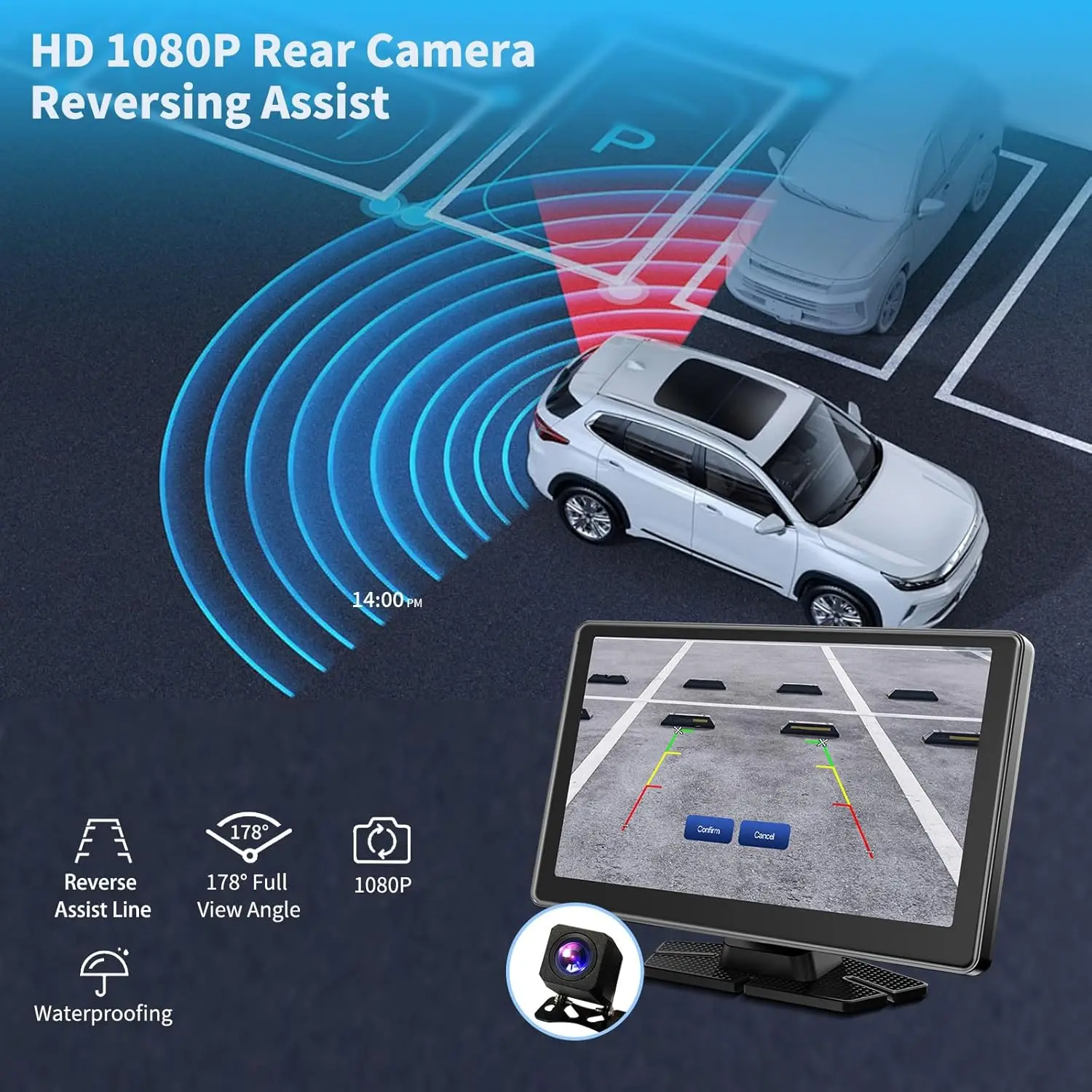 Écran CarPlay portable de 9 pouces avec Android Auto, écran tactile HD, caméra de sauvegarde 1080P, MirrorLink, navigation, commande vocale, Bl