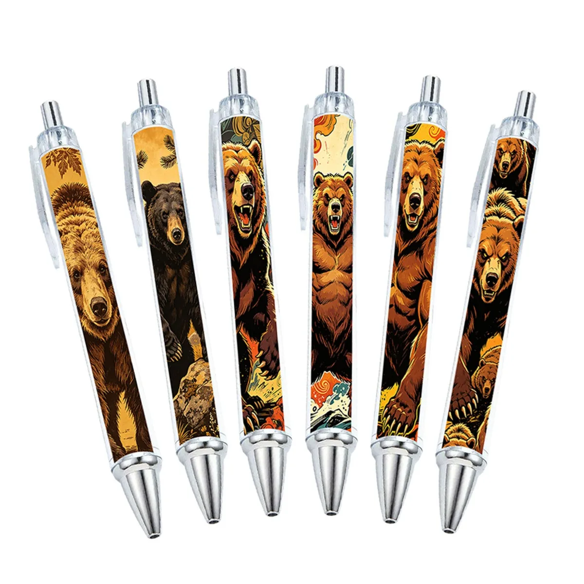 

6pcs Realistic Bear Theme Ballpoint Pens Roll-Up Pens Fun Writing Pens Student Office Stationery Elegant Gift Pens