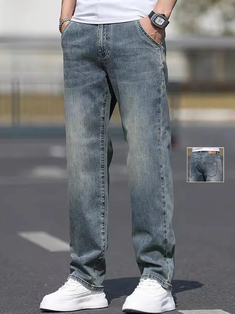 

Men's Casual Loose Straight Leg Jeans Spring 2026 American Sle Versatile Long Pants Youth Faion Cotton Blend