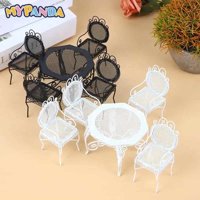 1set Dollhouse Miniature European Style Dining Table Chair Iron Furniture Home Garden Decor Toy Doll House Accessories