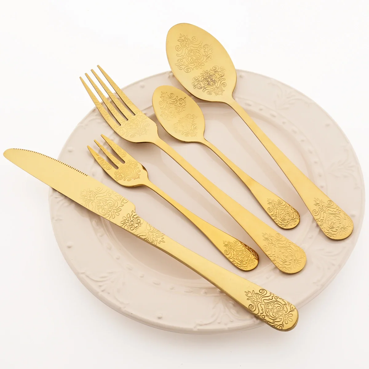 20pcs Silver Dinnerware Set Creative Carving Knife Fork Spoon Cutlery Mirror Stainless Steel Retro Flatware Kitchen Tableware view 5
