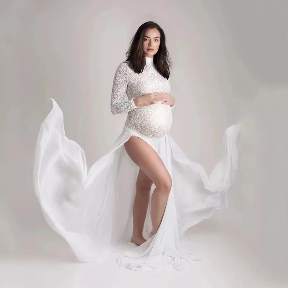 

Lace Maternity Gender Reveal Dress Photoshoot Clothes Baby Shower Dresses Photography Outfit For Woman Photo Shoot Pregnant