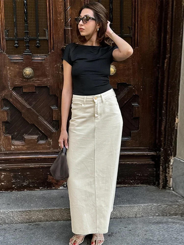 

Loose High Waist A-line Denim Skirts Women Office Elegant Pockets Cargo Skirt Female 2025 Early Spring Fashion Lady Streetwears