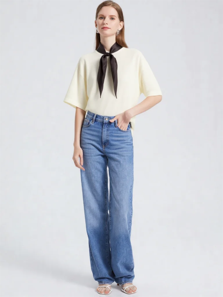 

Ethereal costume 2026 YAZHIMEI spring new style of Women's casual standard-fit ivory scarf-detail T-shirt