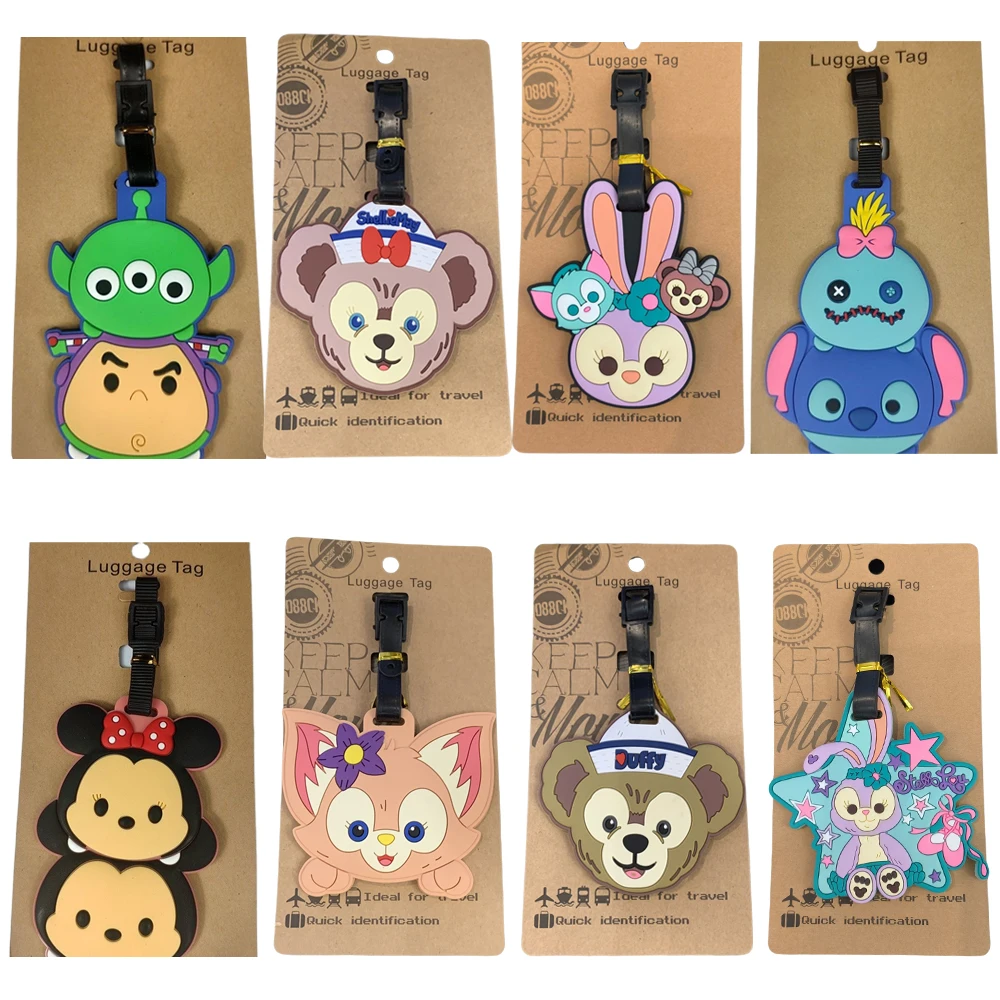 Cartoon Luggage Tag Disney Anime Stitch Pooh Bear Sullivan StellaLou ShellieMay LinaBell Boarding Tags Recognition Card Pendant