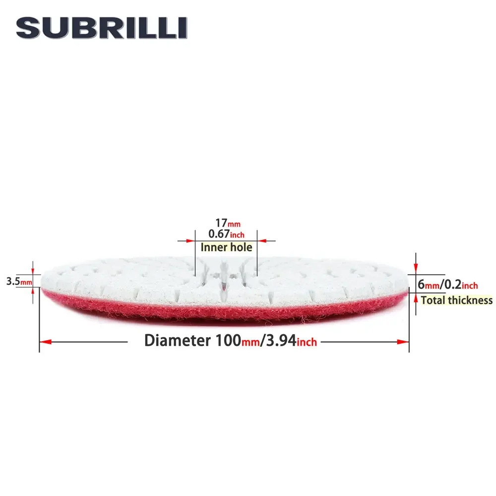 SUBRILLI 4inch 3 Step Diamond Polishing Pads Wet Use 100mm Flexible For Stone Granite Marble Concrete Buffing Disc