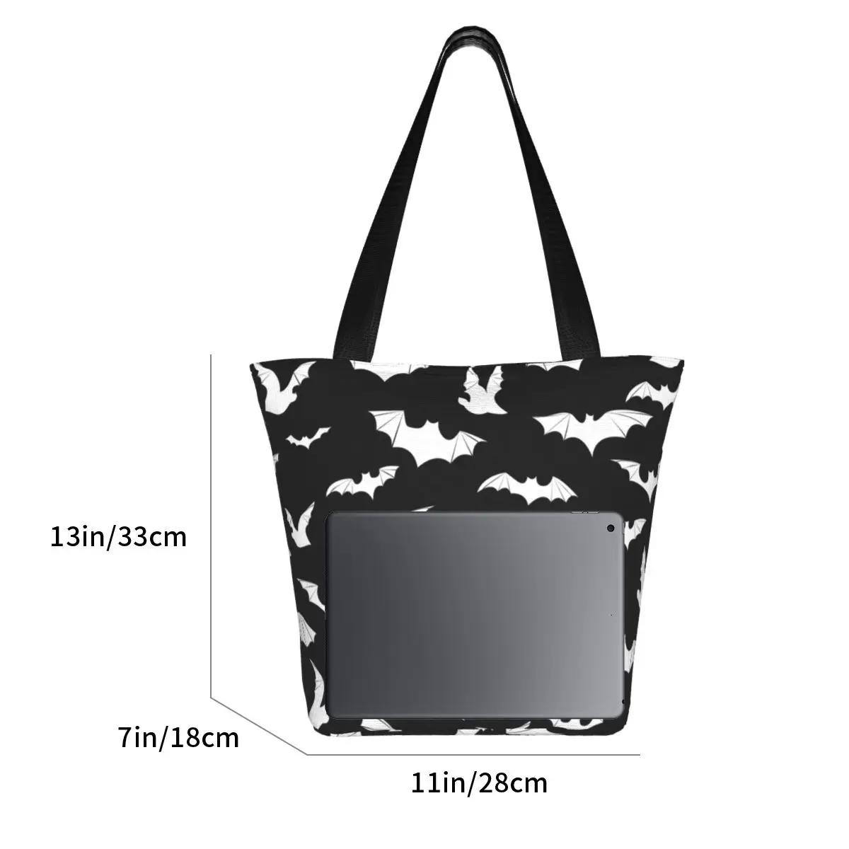 White Bat Shopping Bag Flying Bats Art Shopping Cloth Handbags Women Bulk Funny Bags Halloween Bat Shoulder Tote Bag