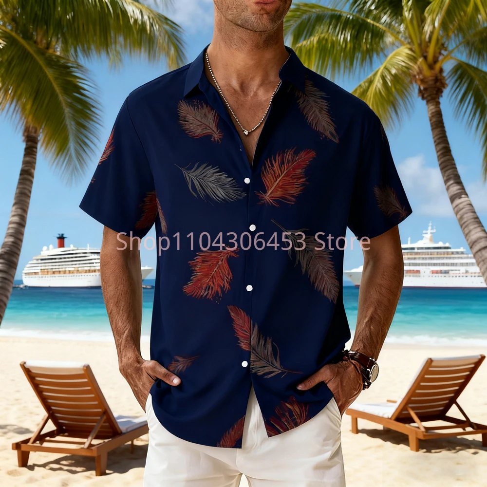 Men's 8-color Natural Leaves Flowers 3D Printed Short-sleeved Lapel Hawaiian Beach Vacation Thin Breathable Casual Shirt Top