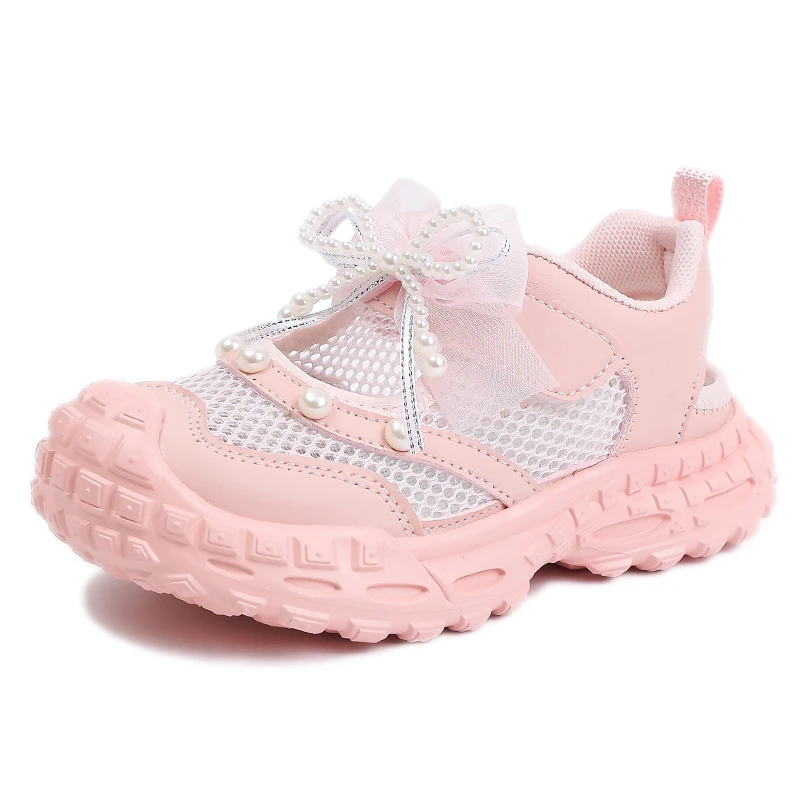 Girls' princess sandals summer new children's Baotou foreign pearl single mesh Bow shoes for children mesh sneakers