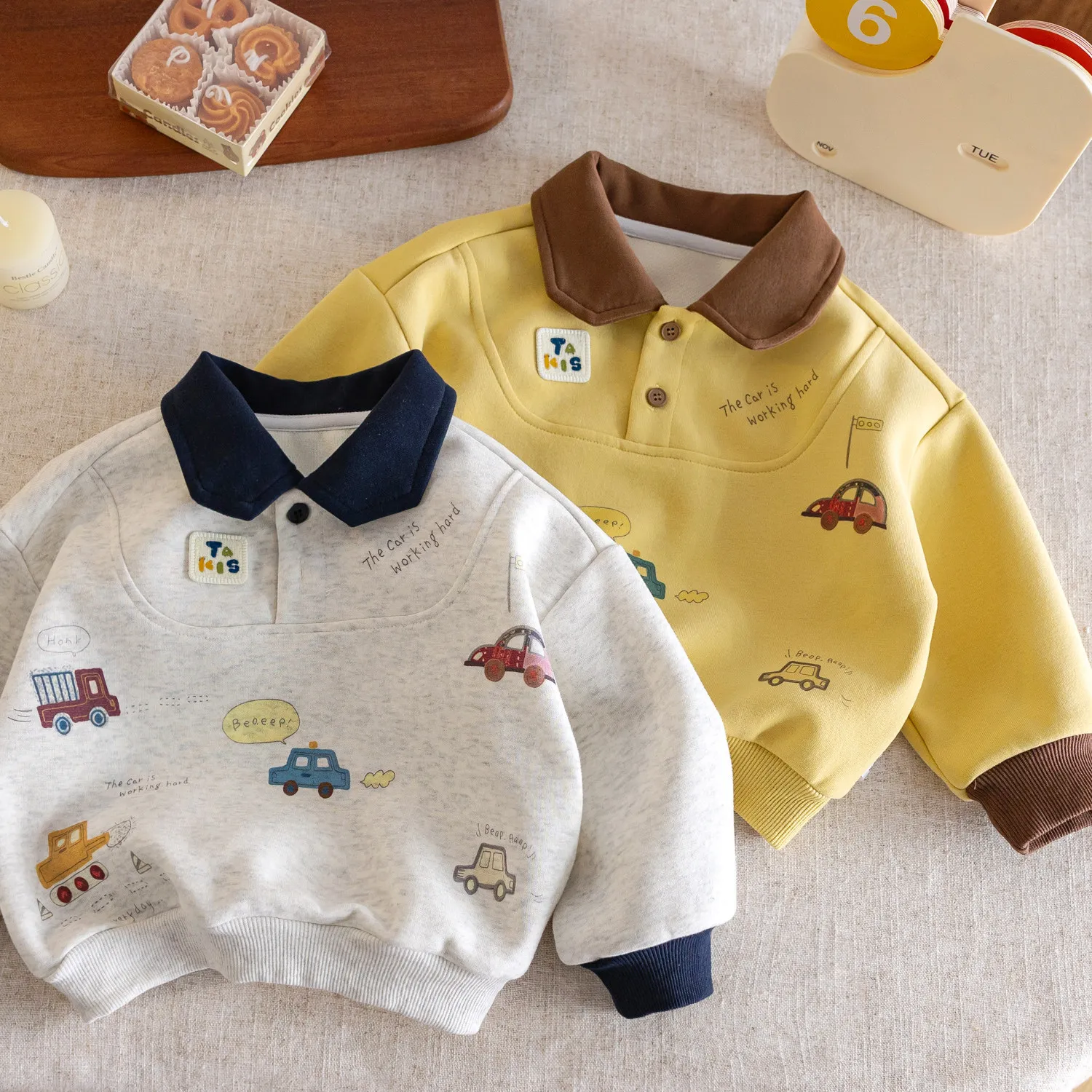 New Kids Spring Autumn Polo Collar Long-Sleeve T-Shirt Children Cartoon Print Top Girls Boys Comfortable Cotton Base Shirt Baby