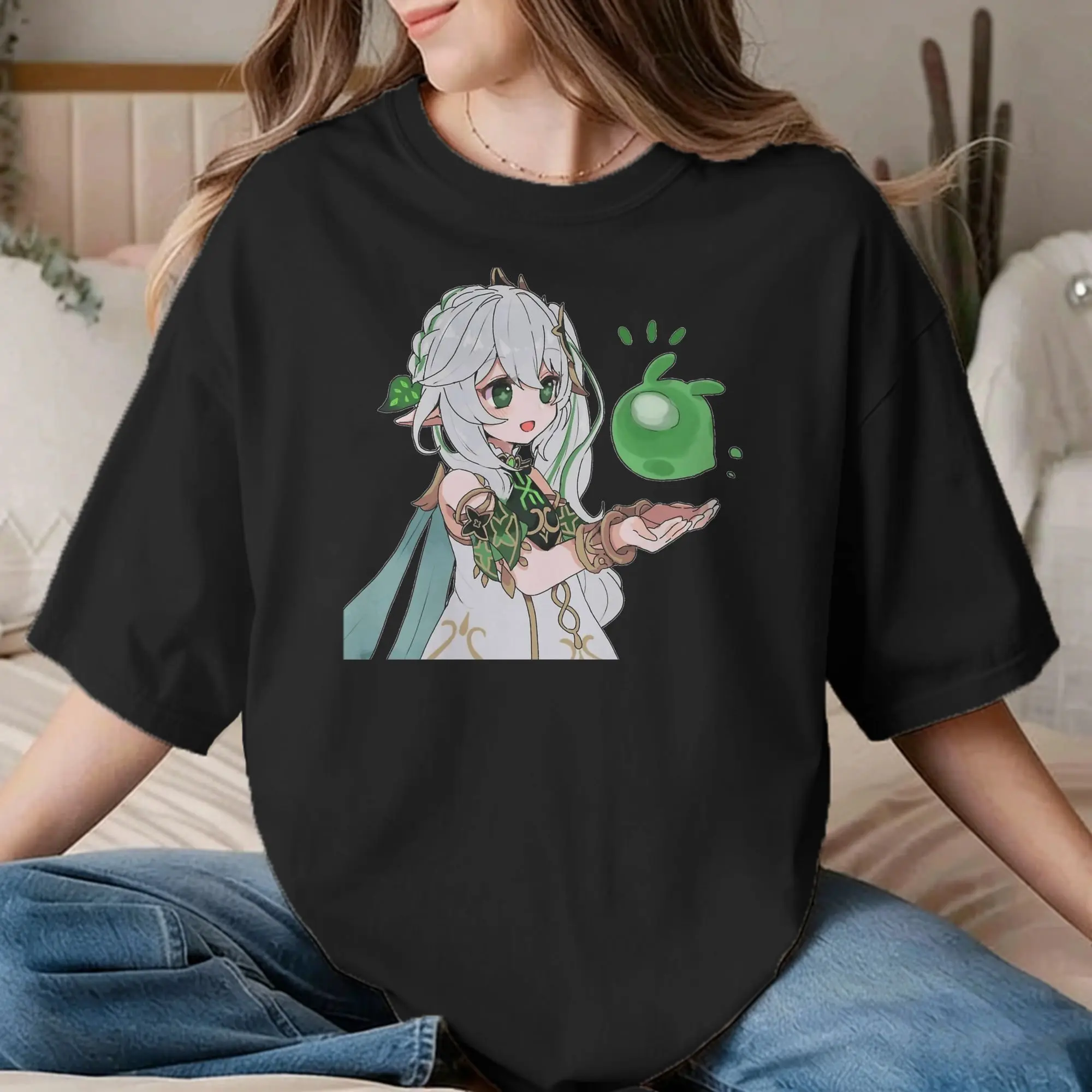 Cute Nahida Genshin Impact Men Women T Shirts  Casual Tees Short Sleeve Round Collar T-Shirt 100% Cotton 6XL Clothing
