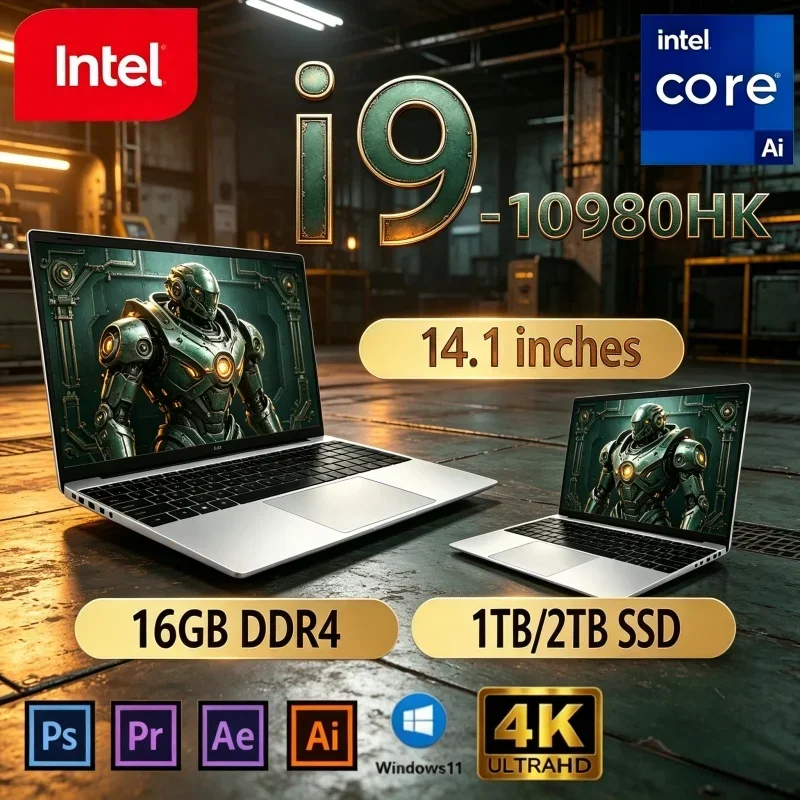 Slim 2026 New 14.1 Inch Laptop Intel I9‑10980HK 16GB 32GB 2TB SSD Win11 Gaming Office Notebook