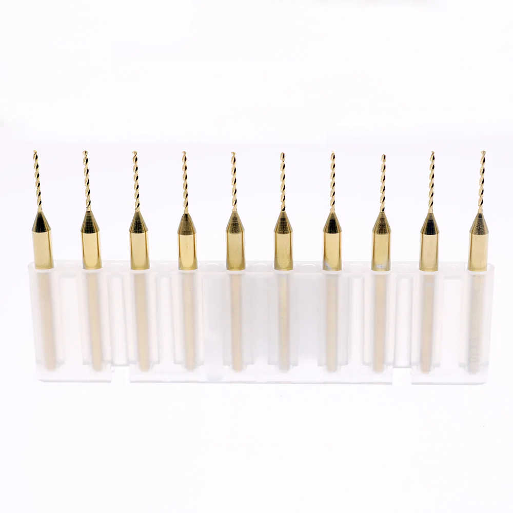 10Pcs 0.3-2.0Mm Titanium Nitride Printplaat Boren, Carbide Micro Drill Bits, cnc Pcb Twist Boor