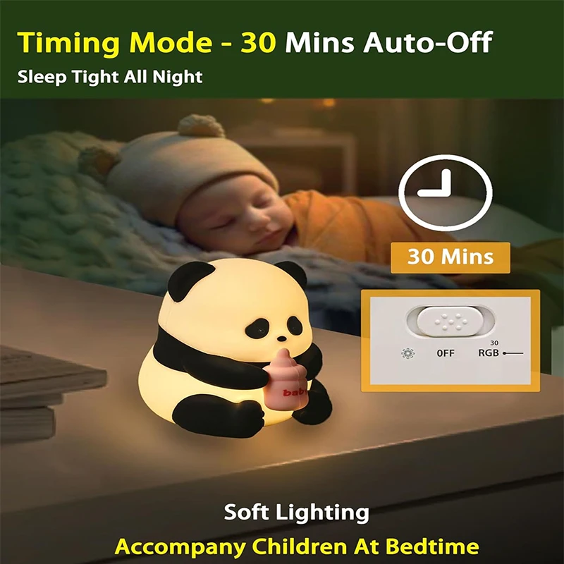 Cute Silicone Panda Night Lights, Rechargeable LED Animal Decor Night Lights Kawaii for Birthday Gifts/Sleep, Christmas Lights